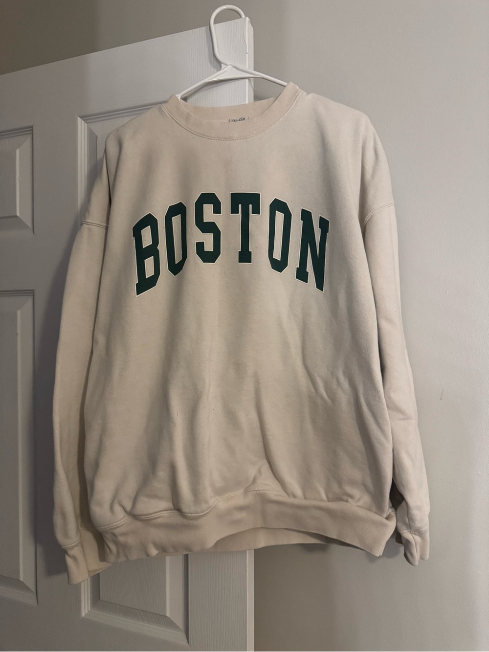 PacSun Cream Crewneck Sweatshirt with Green Boston Lettering